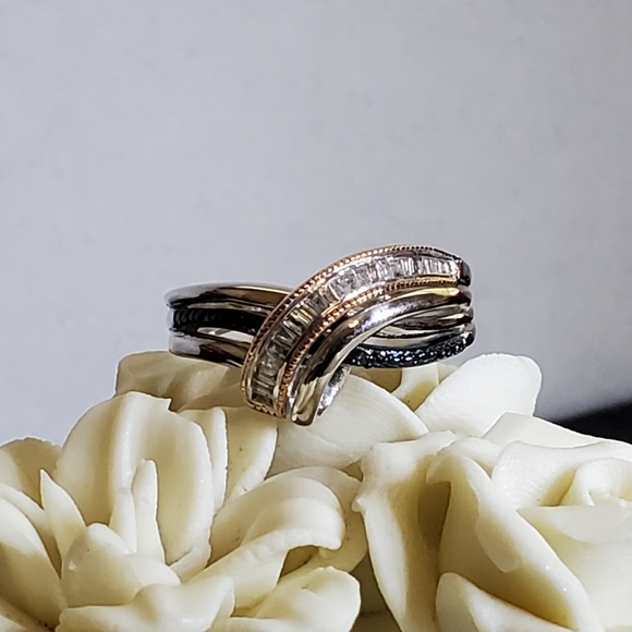 Diamond Ring Sterling & 10K Rose Gold Size 7 - Picture 7 of 14